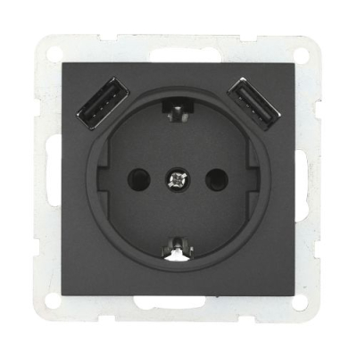 Розетка с з/к + 2хUSB разъема, 2А (черный бархат) LK60