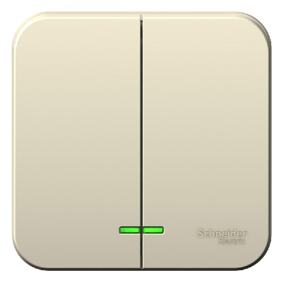 Выключатель наружный двухклавишный BLANCA (cх.5) с подсветкой, изолирующей пластиной, 10А, 250В,    молочный