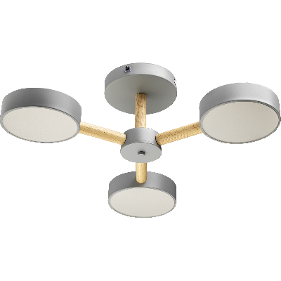 Люстра потолочная светодиодная диммируемая, SCANDIA, с ДУ, 3 режима, 520х520х170мм, 45Вт, 2700К/4200К/6400К, 17м, серый/дерево, 51590 0, Ritter