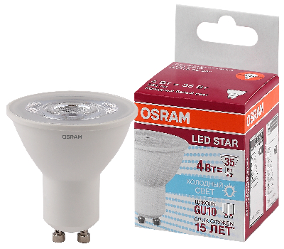 Лампа светодиодная LED 4Вт GU10 4000К 265лм 230V CL PAR16 (замена 35Вт) OSRAM LS