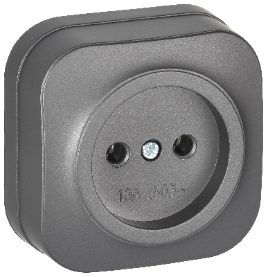 GLORY Розетка 1-местная для открытой установки без заземления без защитных шторок 10А РС20-2-ХСм сталь матовый IEK