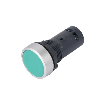 Кнопка SB7 моноблочная 22мм зеленая с возвратом, металл, 1НО+1НЗ, IP65