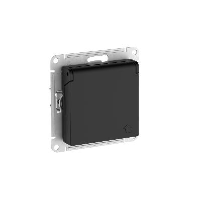 ATLASDESIGN РОЗЕТКА с заземл. со шторк. с крышкой, 16А, IP20,мех., быстрозажимные клеммы, КАРБОН