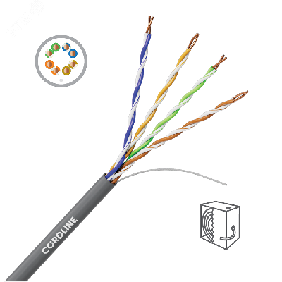 Витая пара СORDLINE U/UTP 5e Сu 4х2х0.46 PVC IN BASE, серый, 305м