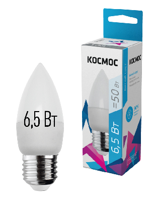 Лампа светодиодная LED 6.5Вт Свеча 220В Е27 D37х100 4500К белый 520 лм