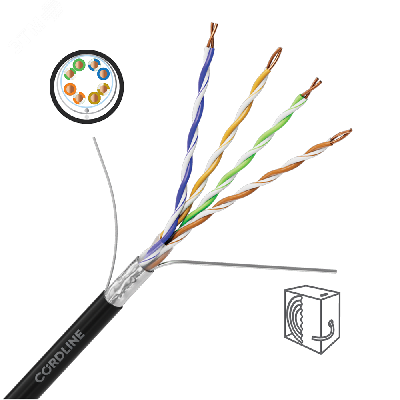 Витая пара СORDLINE F/UTP 5e Сu 4х2х0.51 PE OUT PROF, черный, 305м