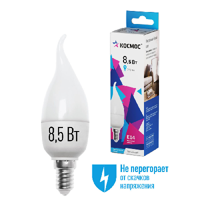 Светодиодная лампа LED 8.5Вт 220В Е14 D37х125 4500К холодный 720 лм
