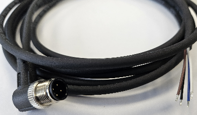 Кабель M12, 4A, штыревой, 3000 мм, угловой, полиуретан, черный, свободный конец