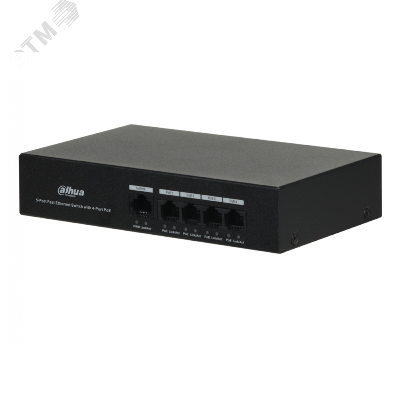 Коммутатор неуправляемый 4x100Мбит/с (RJ45 с PoE+,PoE++), 2x1Гбит/с (RJ45) 60Вт