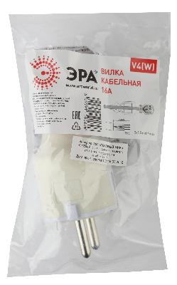 Вилка c/з 16A прямой ввод ПВХ оболочка белая (10/200/6000) V4(W)