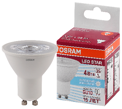 Лампа светодиодная LED 4Вт GU10 6500К 370лм 230V CL PAR16 (замена 35Вт) OSRAM LS