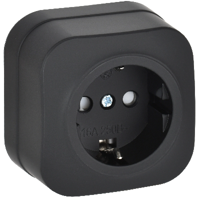 GLORY Розетка 1-местная для открытой установки с заземлением с защитными шторками 16А РСш20-3-ХЧм черный матовый IEK