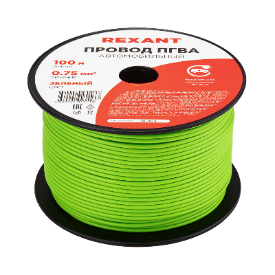 Провод ПГВА 1х0.75 мм2, зеленый, бухта 100 м,