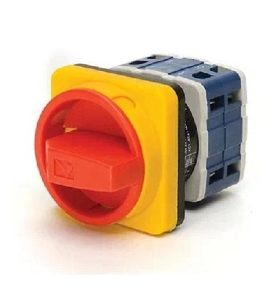 Переключатель двухпозиционный аварийный 25А (0-1) 90 градусов, 3 полюса, рамка 48х48 мм, 400В AC, IP54