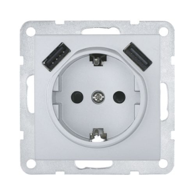 Розетка с з/к + 2хUSB разъема, 2А (серебристый металлик) LK60