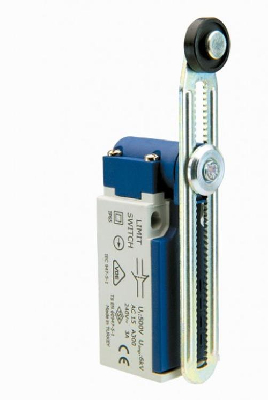 Выключатель концевой, привод реверсивный пластиковый ролик 18 мм с угловым действием, регулируемый 1НЗ+1НО, мгновенное срабатывание, L5, пластиковый корпус 240В AC, 3А, IP65