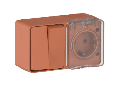 AtlasDesign PROFI IP54 О/У БЛОК: РОЗ. з/к со шт. 16А, ВЫКЛ.2-клав.10А, ТЕРРАКОТОВЫЙ