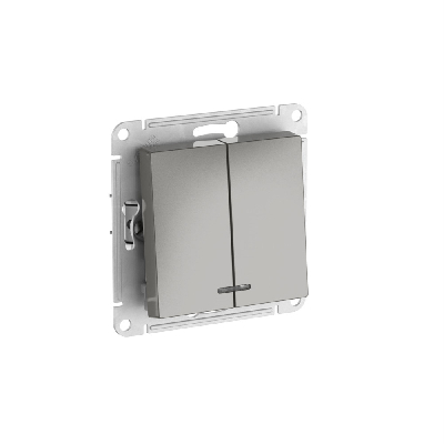 ATLASDESIGN 2-клавишный ВЫКЛЮЧАТЕЛЬ с подсветкой ,сх.5а, 10АХ, быстрозажимные клеммы,СТАЛЬ