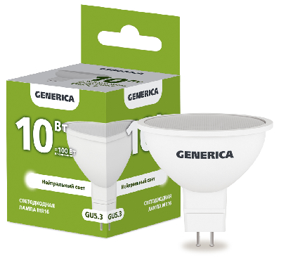 Лампа светодиодная MR16 софит 10Вт 230В 4000К GU5.3 GENERICA