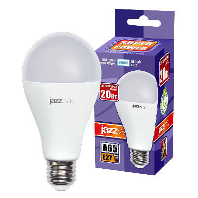 Лампа светодиодная LED 20w E27 4000K груша 230/50 Jazzway