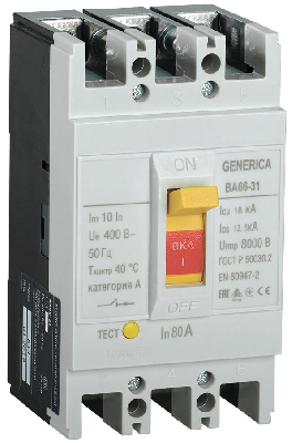 Выключатель автоматический ВА66-31 3Р 80А 18кА GENERICA