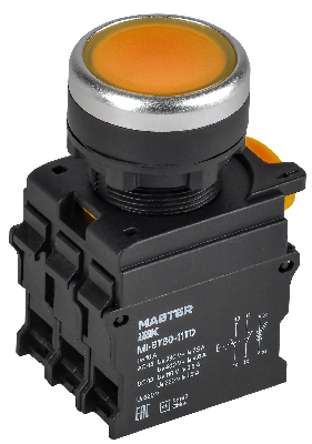 Кнопка с подсвет. и фикс. d=22мм 1NO+1NC жёлтая MASTER IEK