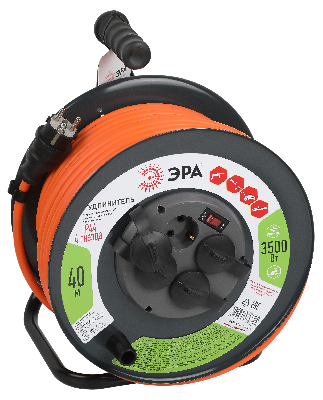 Удлинитель силовой RMx-4es-3x2.5-40m-IP44 на металлической катушке с заземлением с выключателем 4 розетки 40м ПВС