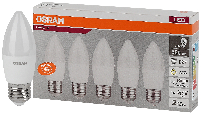 Лампа светодиодная LED 7 Вт E27 3000К 560Лм свеча 220 В (замена 60Вт) OSRAM