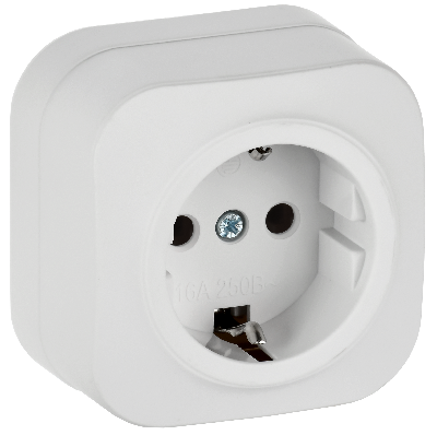 GLORY Розетка 1-местная для открытой установки с заземлением без защитных шторок 16А РС20-3-ХБм белый матовый IEK