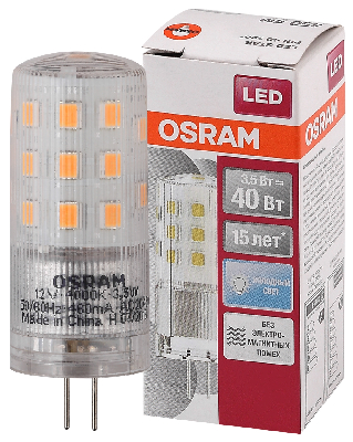 Лампа светодиодная LED 3,5Вт G4 12V STAR PIN40(замена 40Вт) белый, прозр. Osram