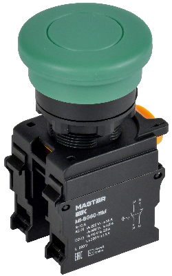 Кнопка ''Грибок'' без фиксац. d - 22 мм 1NO+1NC зелёная MASTER IEK
