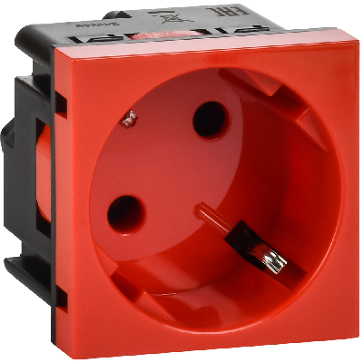 Розетка 45град с заземляющим контактом без защитной шторки и винтовым зажимом (2 модуля) красная