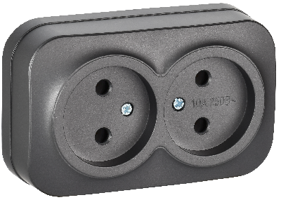 GLORY Розетка 2-местная для открытой установки без заземления без защитных шторок 10А РС22-2-ХСм сталь матовый IEK