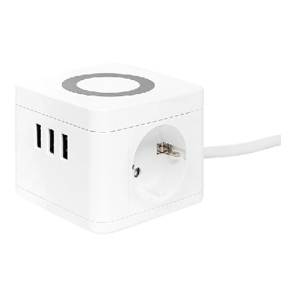 Удлинитель Куб 2 гнезда 3USB 2,4А+зарядное        устройство 1,3 метра 1мм2