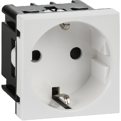Розетка с заземляющим контактом защитной шторкой и винтовым зажимом (2 модуля) белая