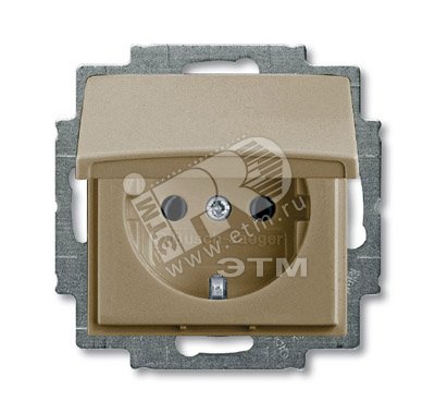 BASIC 55 Розетка с заземлением в сборе IP44 шампань 16А 250В SCHUKO