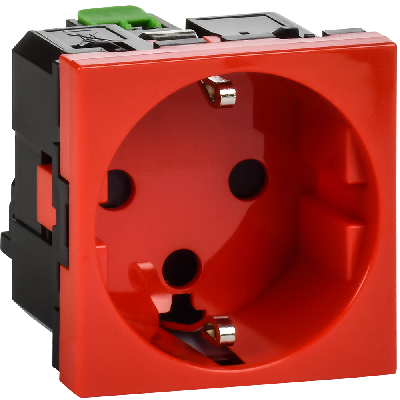 Розетка с заземляющим контактом защитной шторкой винтовым зажимом и блокировкой (2 модуля) красная