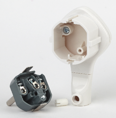 Вилка Ультраплоская c/з 16A с кольцом белая       (10/60/1440) V5(U)