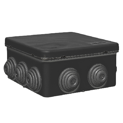 Коробка распределительная КМР-030-014 с крышкой (100х100х50), 10 мембр. вводов чёрная IP55