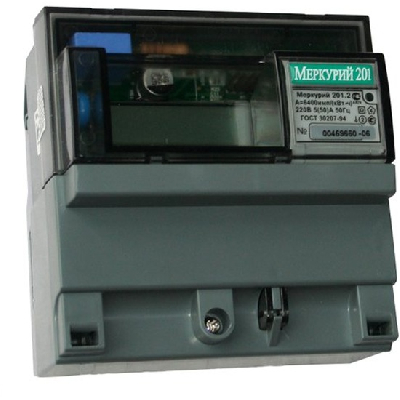 Счетчик электроэнергии Меркурий 201.2 однофазный  однотарифный, 5(60), кл.точ. 1.0, D, ЖКИ, имп.    выход