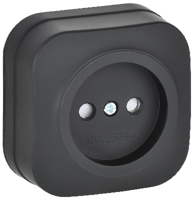 GLORY Розетка 1-местная для открытой установки без заземления с защитными шторками 10А РСш20-2-ХЧм черный матовый IEK