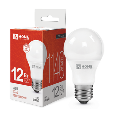 Лампа светодиодная LED-A60-VC 12Вт 230В Е27 4000К 1140Лм IN HOME