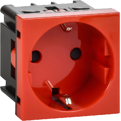 Розетка с заземляющим контактом защитной шторкой и винтовым зажимом (2 модуля) красная