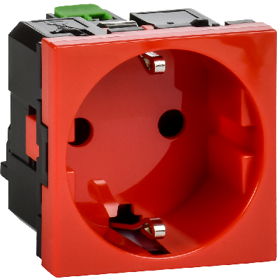 Розетка с заземляющим контактом без защитной шторки и безвинтовым зажимом (2 модуля) красная