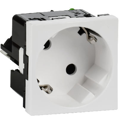 Розетка 45град с заземляющим контактом без защитной шторки и безвинтовым зажимом (2 модуля) белая