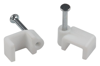 Скоба пластиковая крепежная плоская 7 мм белая NO-224-583 (50 шт/уп)