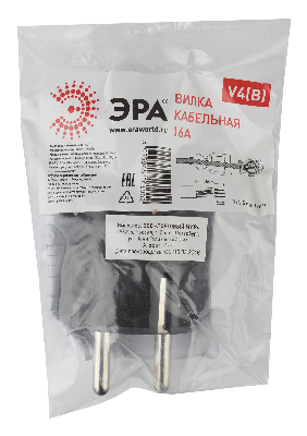 Вилка c/з 16A прямой ввод ПВХ оболочка черная (10/200/6000) V4(B)