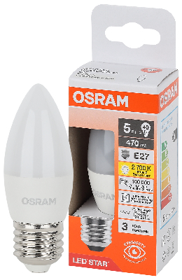 Лампа светодиодная LED Star Свеча 5Вт (замена 40Вт), 470Лм, 2700К, цоколь E27 OSRAM