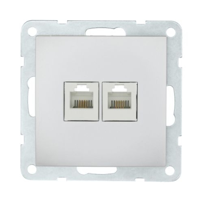 Розетка компьютерная 2хRJ-45 кат. 5е с накладкой (серебристый металлик) LK60