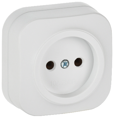 GLORY Розетка 1-местная для открытой установки без заземления без защитных шторок 10А РС20-2-ХБм белый матовый IEK
